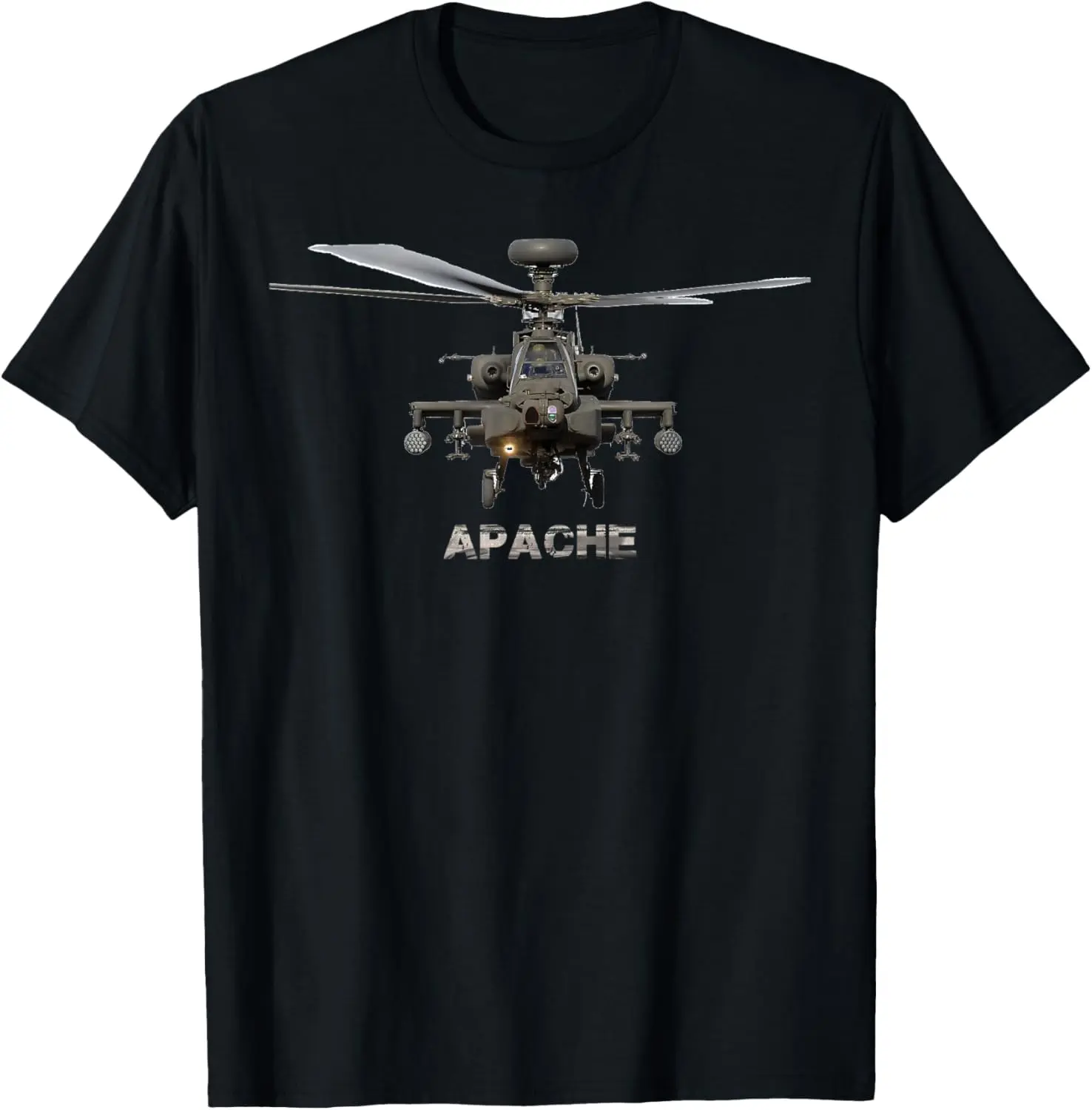 Women's 100% Cotton Round Neck Short-Sleeve Vintage Streetwear Top, Everyday Casual Distressed AH-64 Apache Helicopter Graphic Tshirt