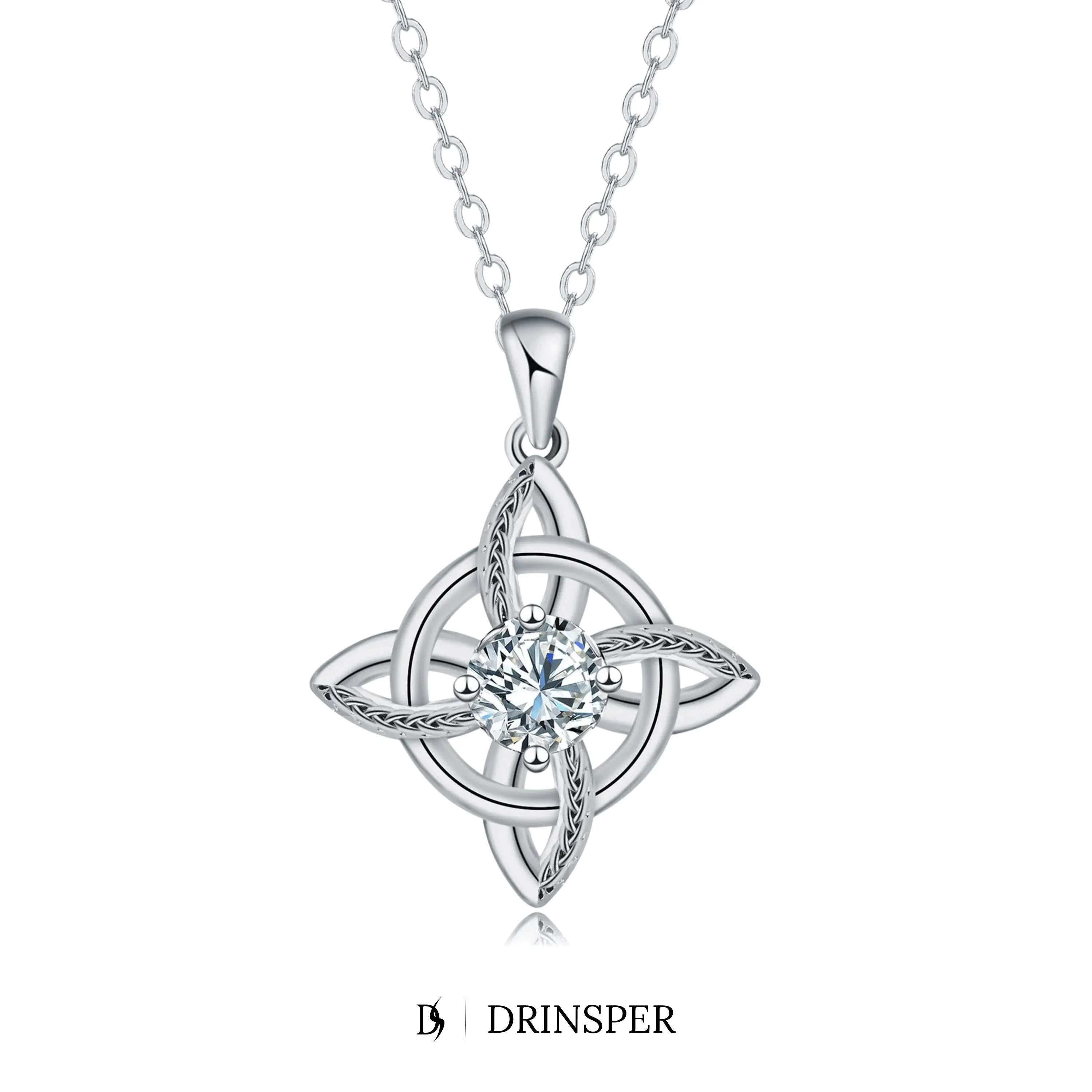 DRINSPER Hecate Witches Knot Witchy Fashion Necklace for Women, Pagan Wiccan Gothic Celtic Knot Jewelry, Premium Cubic Zirconia, Silver-Plated Copper, Hypoallergenic Waterproof, 18+2in Chain, Jewelry Gifts