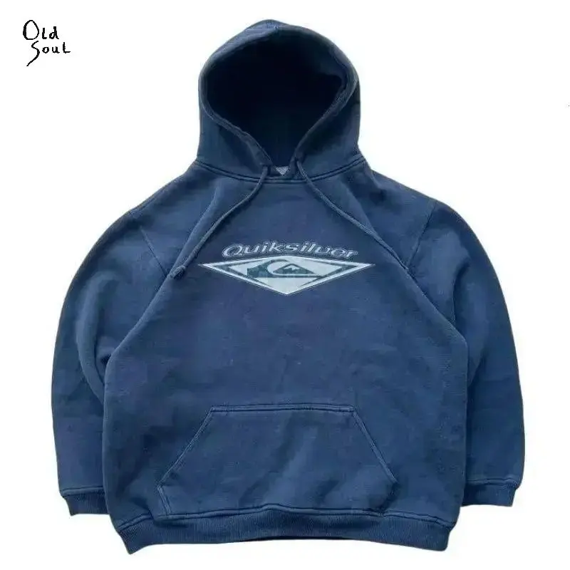 Vintage 90's QUIKSILVER Logo Faded Surf Hoodie for Billabong Navy Surf Casual Hoodie by Wild Atlas Apparel, USA-Made & Printed Apparel	