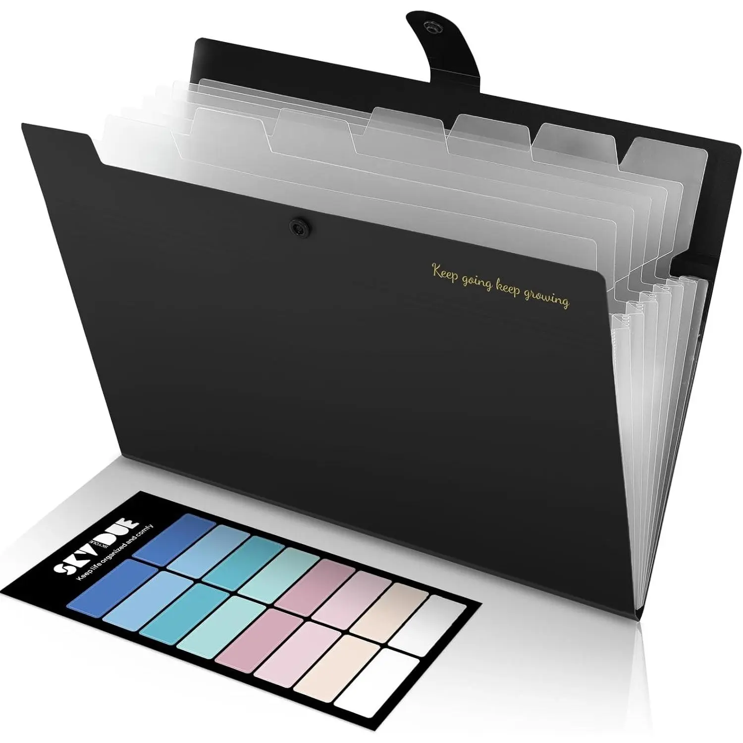 Accordion File Organizer, Expanding File Folder with 8 Pockets, Portable Document Paper Receipt Organizer, Letter/A4 Size Filing Folder School Office Supplies Black