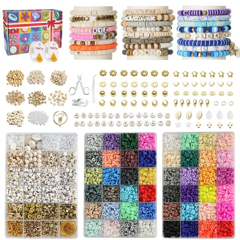 Clay Beads Bracelet Making Kit - 14500 Pcs, 6mm Heishi Disc Beads - DIY Jewelry Making Kit with 2 Boxes, Charms, and Gift Pack for Creative Designs and Crafting Fun