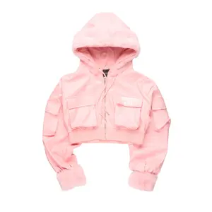 Amyia Pink PU Jacket With Fur Hood
