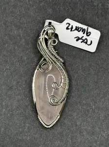 ROSE QUARTZ | Artisan Stainless Steel Wire Wrapped Pendant | Wearable Art | Size: Large