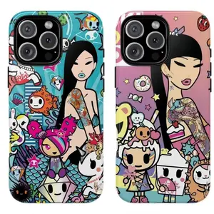 Tokidoki Stylish Lady Colorful Doodle Design Phone Case Suitable for iPhone 17/16/15/14/13/12/11 Pro Max/Plus and  Samsung Galaxy S23FE/22/23/24/25Tough Case Perfect Gift for Her Y2k Cool Girl Aesthtic Phone Protection