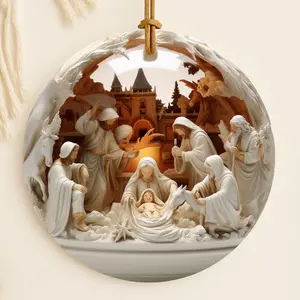 Nativity Christmas Ceramic Ornament Christian Christmas Keepsake The Greatest Gift of All Ornament 3DEffect Flat Ornament not Glass Globe