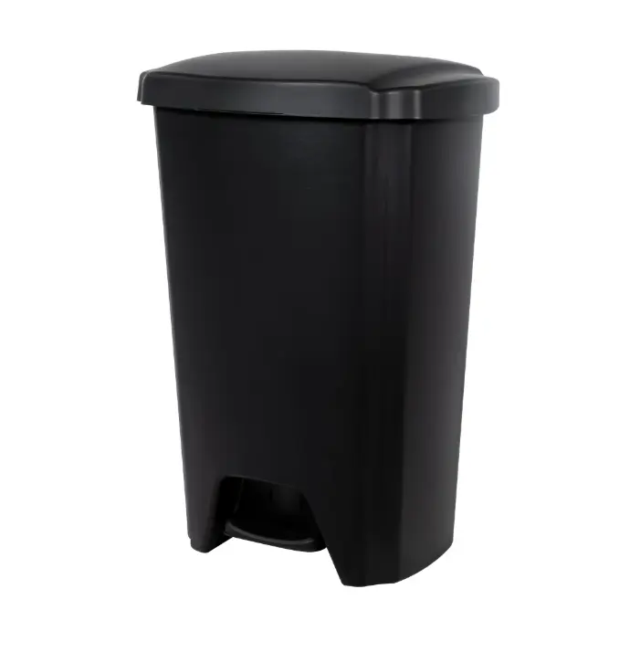 Kitchen Trash Can 12.1 Gallon Plastic Step Garbage Bin with Foot Pedal Lid Black for Easy Disposal