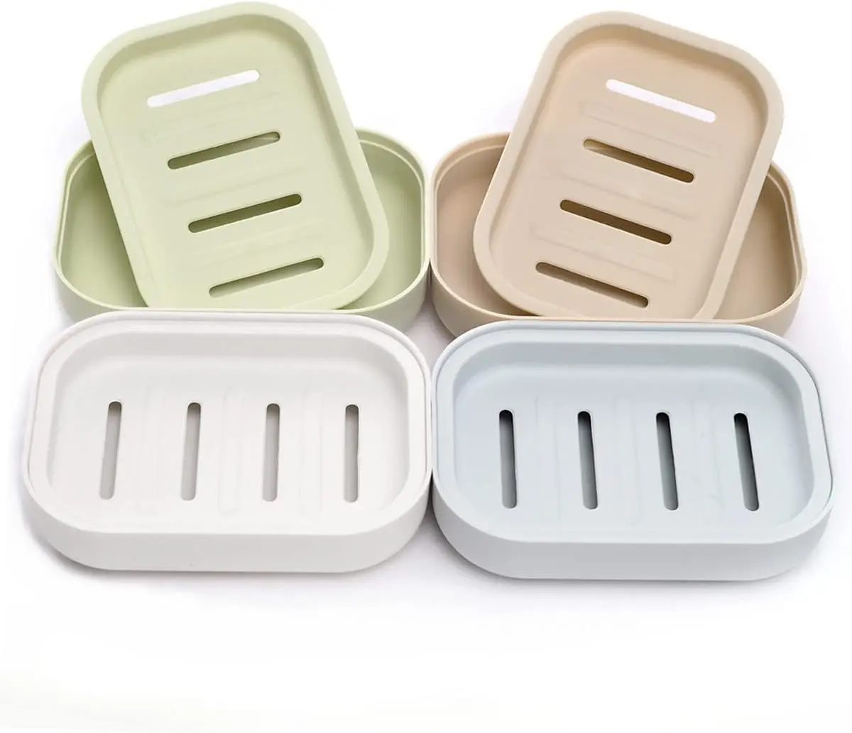 4 Pack Plastic Soap Dish, Soap Container, Double Layer Draining Soap Holder for Shower, Bathroom or Kitchen