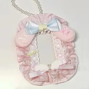 Cute Pink Bow Card Holder Lace Photo Protector Case Anime with Ribbon Photocard Holder
