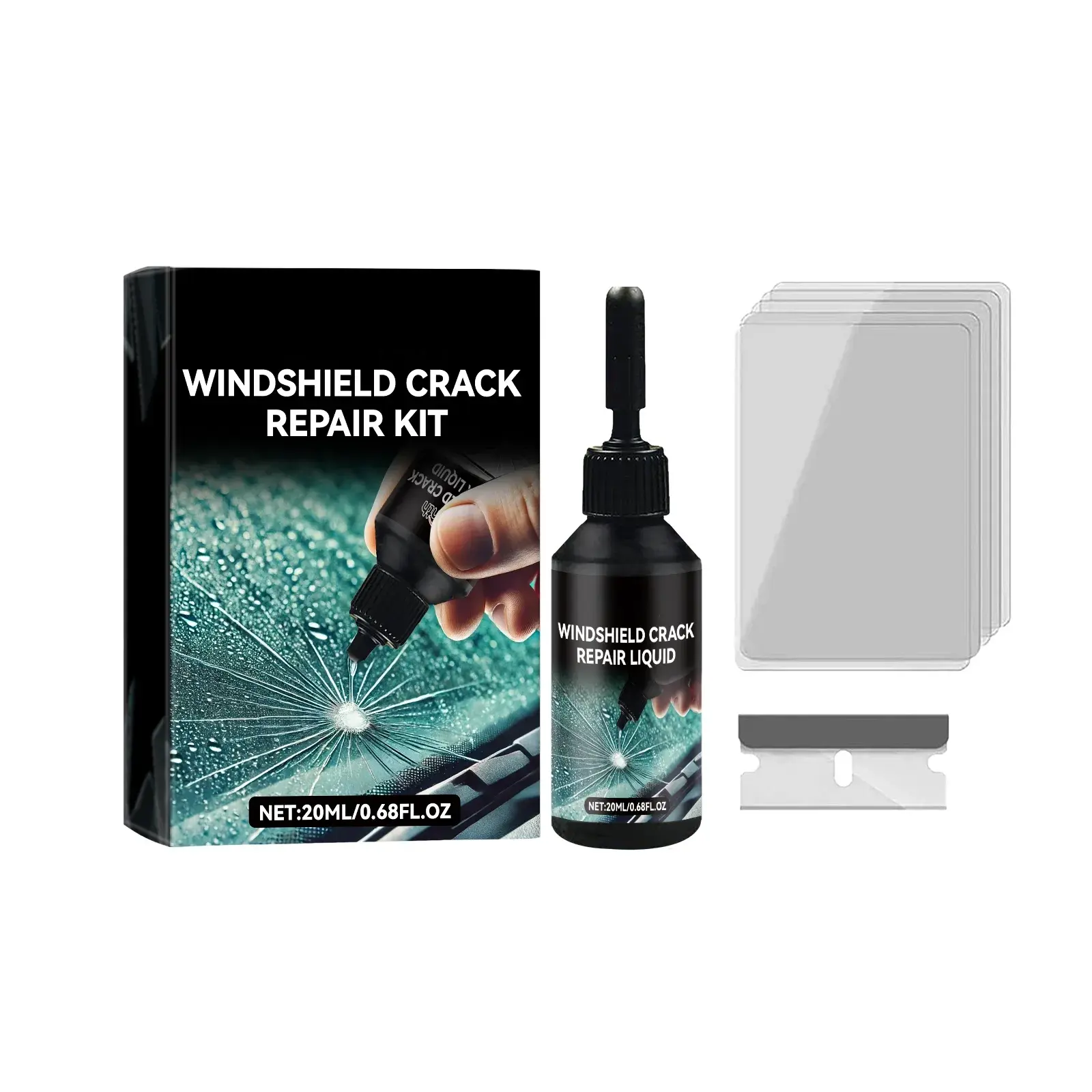 Cracked Windshield Repair Kit for Chips and Cracks, Car Windshield Crack Repair Kit, Glass Repair Liquid for Cracks, Rock Chip Repair Kit Windshield, Windshield Chip Repair Kit.