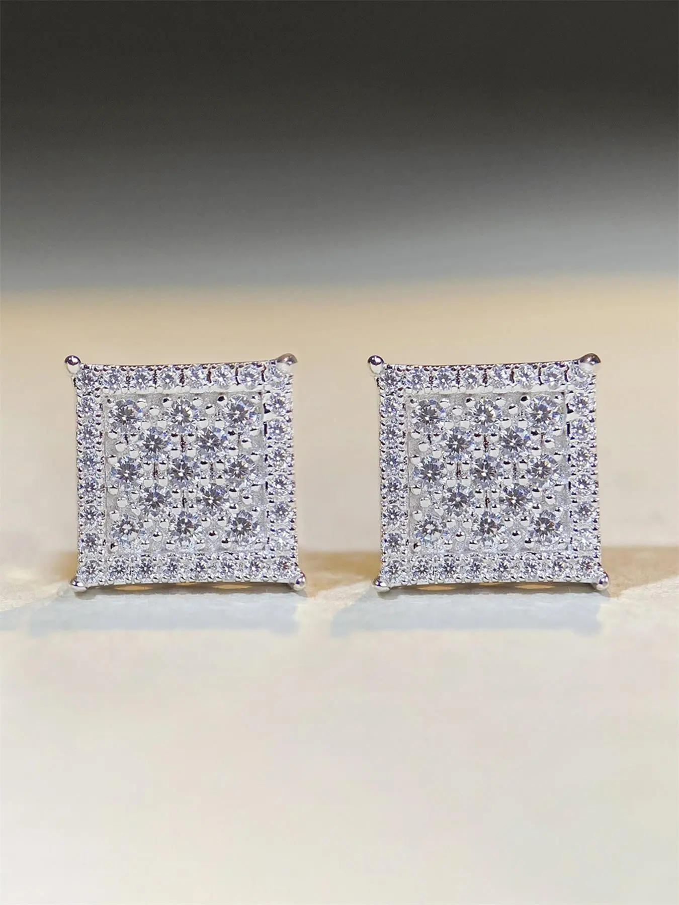 Square Shaped Artificial Zircon Decorated Stud Earrings, Elegant Jewelry for Party, Daily Clothing Decor, Trendy All-match & Exquisite Jewelry for Birthday Gift, High Quality Earrings, Fashionable Earrings, Earring Studs, Pretty Studs