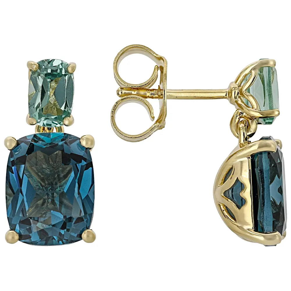 JTV Teal and Green Lab Created Spinel 18K Yellow Gold Over Silver Earrings 8.04ctw