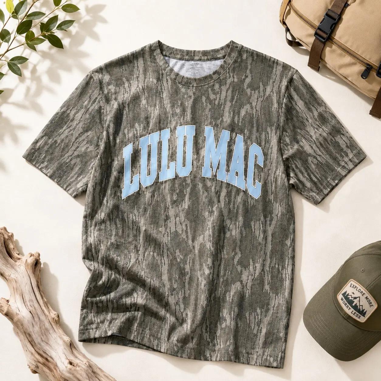 LULU MAC Bottomland Mossy Oak Camo Logo Camouflage Washed Out T-Shirt