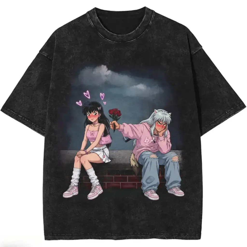 Anime Couple Shirt, Inuyasha Kagome Inspired Tee, Cute Tsundere Love Shirt, Pink Aesthetic Anime T-Shirt, Romantic Anime Couple Gift Womenswear Cotton Top Wetsuit Crewneck Crewneck Round Neck Streetwear Tshirt Wetsuit,men's t shirts,graphic shirts