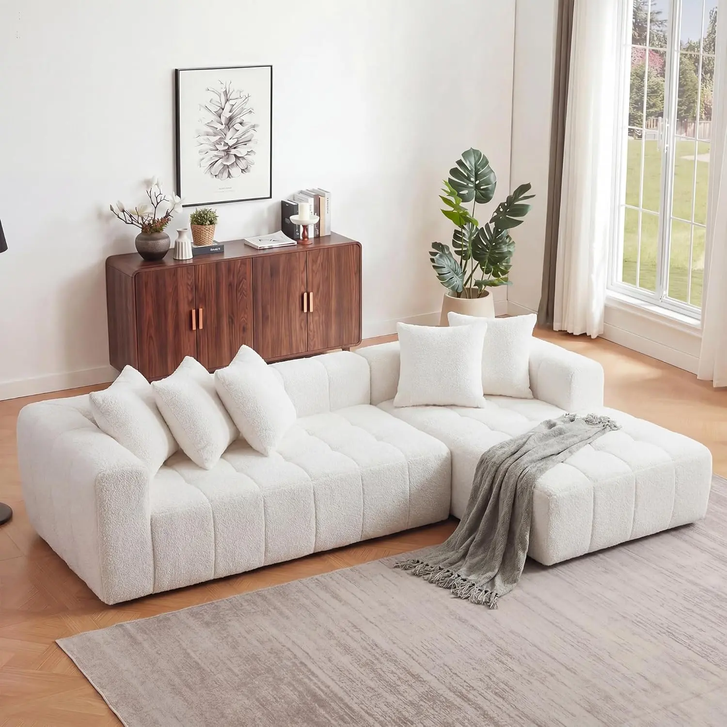 107.9" Cloud Modular Sectional Sofa Couch with L-Shape Chaise,Modern Minimalist Upholstered Couches for Living Room Bedroom,Deep Seat Corner Couch,No Assembly Required (White)