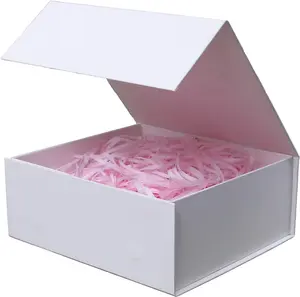 White Gift Box with Lids 9.7x7.2x3.3 Inch Magnetic Closure for Wedding Birthday Graduation Packaging Premium Collapsible Hardboard Box