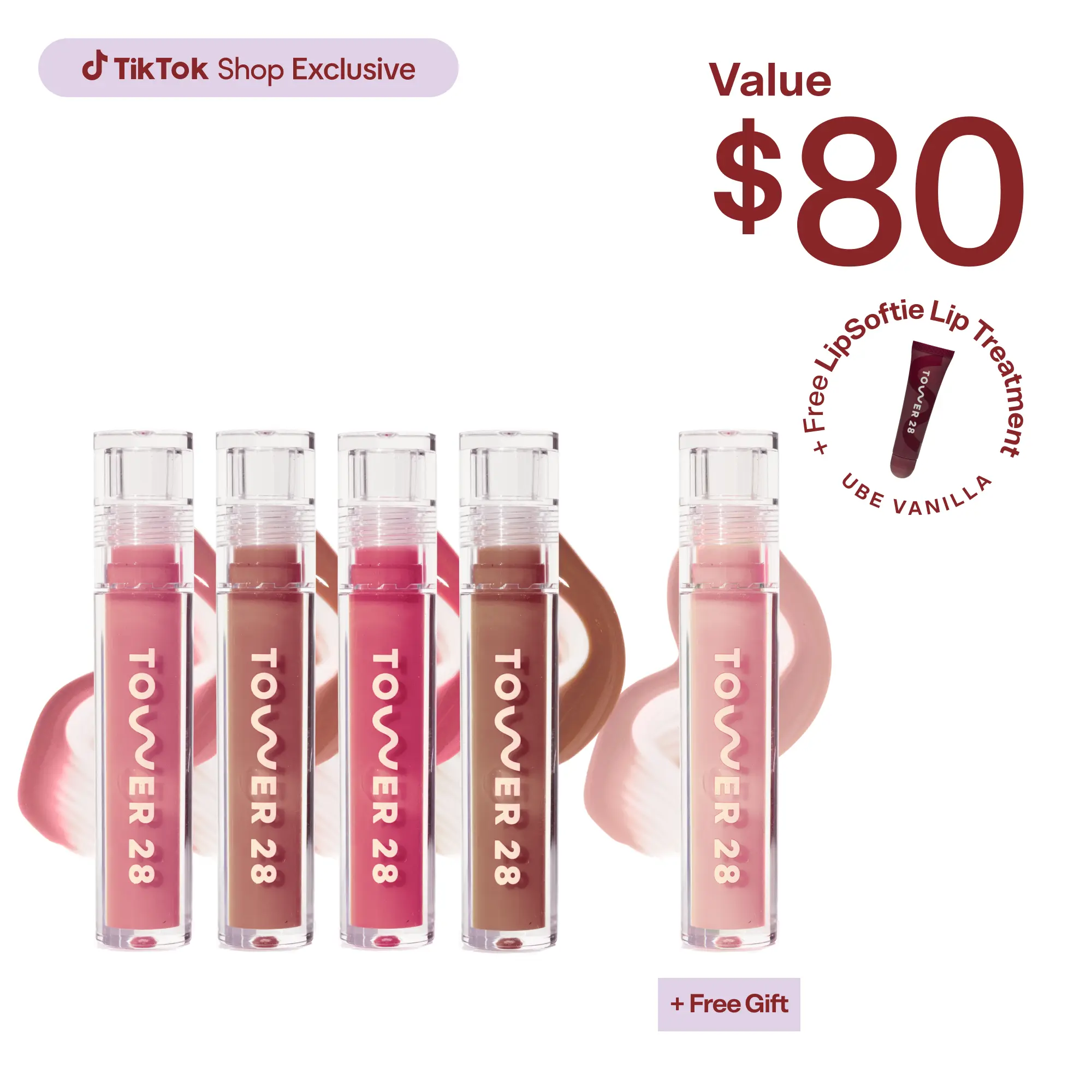 Tower 28 Beauty Milky Lip Set - Makeup, Blend, Nourishing, Sensitive, Glossy Cosmetic in Clear Bottle Matte Lipstick Lipgloss