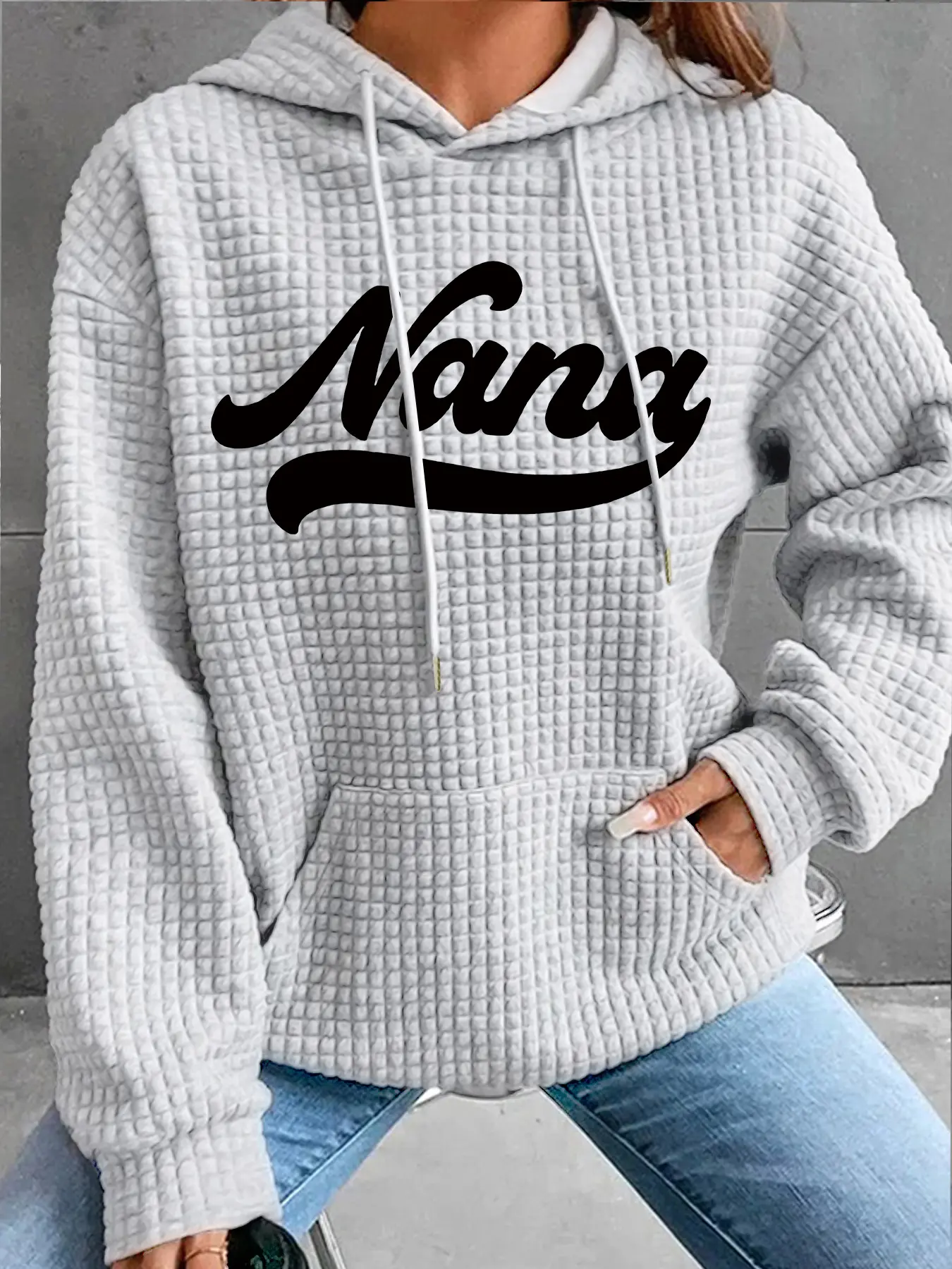 Women's Trendy Wearable Hooded Sweatshirt Nana Print, Long Sleeve Pullover with Pocket, Fall Winter Casual Top