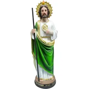 San Judas 16" Inch Classic Figure with Green and Gold Accents Saint Jude Santo Patron de Casos Dificiles Statue Religious Decor Alta Calidad