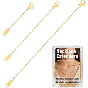 3 Pcs Necklace Extenders for Women, 2" 4" 6" 18k Gold Plated Chain Extenders for Necklaces, Gold Necklaces Bracelet Anklet Extender for Women Jewelry Making,