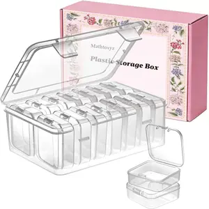 14 Pieces Small Bead Organizers Mini Clear Plastic Storage Containers Transparent Boxes with Hinged Lid Rectangle Clear Craft Supply Case