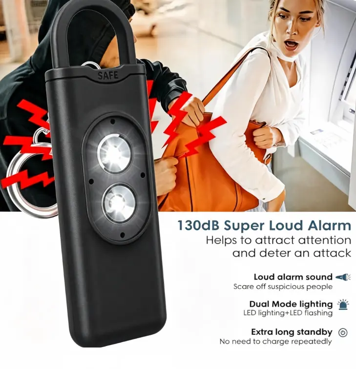 130dB Personal Safety Alarm Keychain with Dual LED Strobe Lights, Portable Emergency Self Defense Siren Alarm for Women, Kids, Elderly, Students Outdoor Travel Security