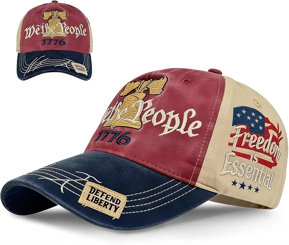 We the People 1776 Freedom is Essential Defend Liberty Embroidery Baseball Cap with American Flag Design