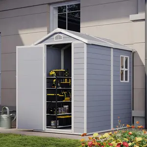 Aoxun Resin Storage Shed with Window – Waterproof, Lockable & Includes a Floor! Perfect for Patio, Lawn & Backyard. #BackyardMakeover #StorageHack #OutdoorOrganization