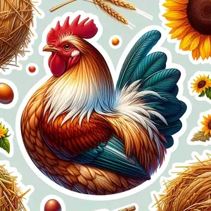 Chicken Rooster Sticker 2"×1.9" Design - Decorative Home Décor Item Featuring Realistic Chicken Design