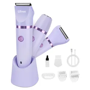 Ufree Bikini Trimmer for Women, 3 in 1 Electric Body Hair Trimmer, IPX7 Waterproof Cordless Lady Shaver and Razor for Face, Body, Underarm, Groin and Pubic Hair, Rechargeable, Gift