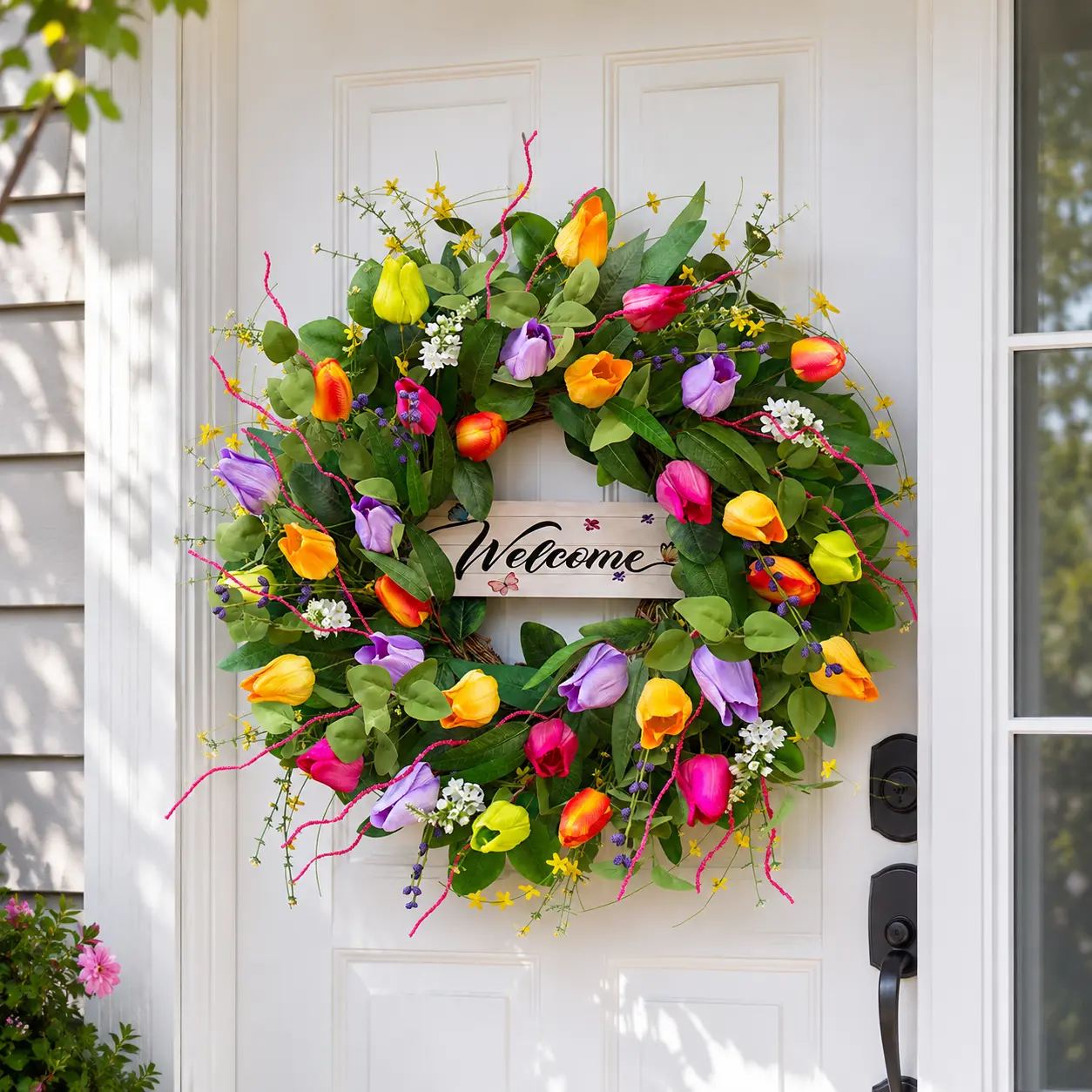 WreathQueen 24 Inch Spring Summer Wreaths for Front Door Outside, Lifelike Artificial Flower Door Decor, Handmade UV Resistant Outdoor Home Decor
