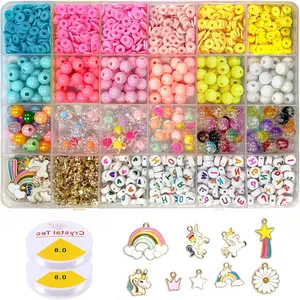 Clay Bead Bracelet Kit, Includes Colorful Polymer Clay, Round Beads, Star Beads, Letter Beads, Flower Beads, Glass Beads, Rainbow Pony, DIY Jewelry Making