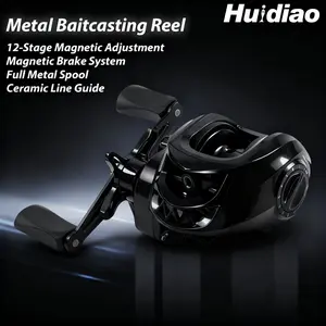 Huidiao Entry-level Baitcasting Reel 7.2:1 High-speed Ratio 10KG/22LB Powerful Drag Low Profile Lure Fishing Reel 12-level Magnetic Brake System Metal Spool/Handle for Beginners