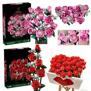 Rose Bouquet Building Blocks DIY Gift Set, Floral Arrangement Perfect for Girls Valentine's Day Surprise, Interactive Craft Decoration