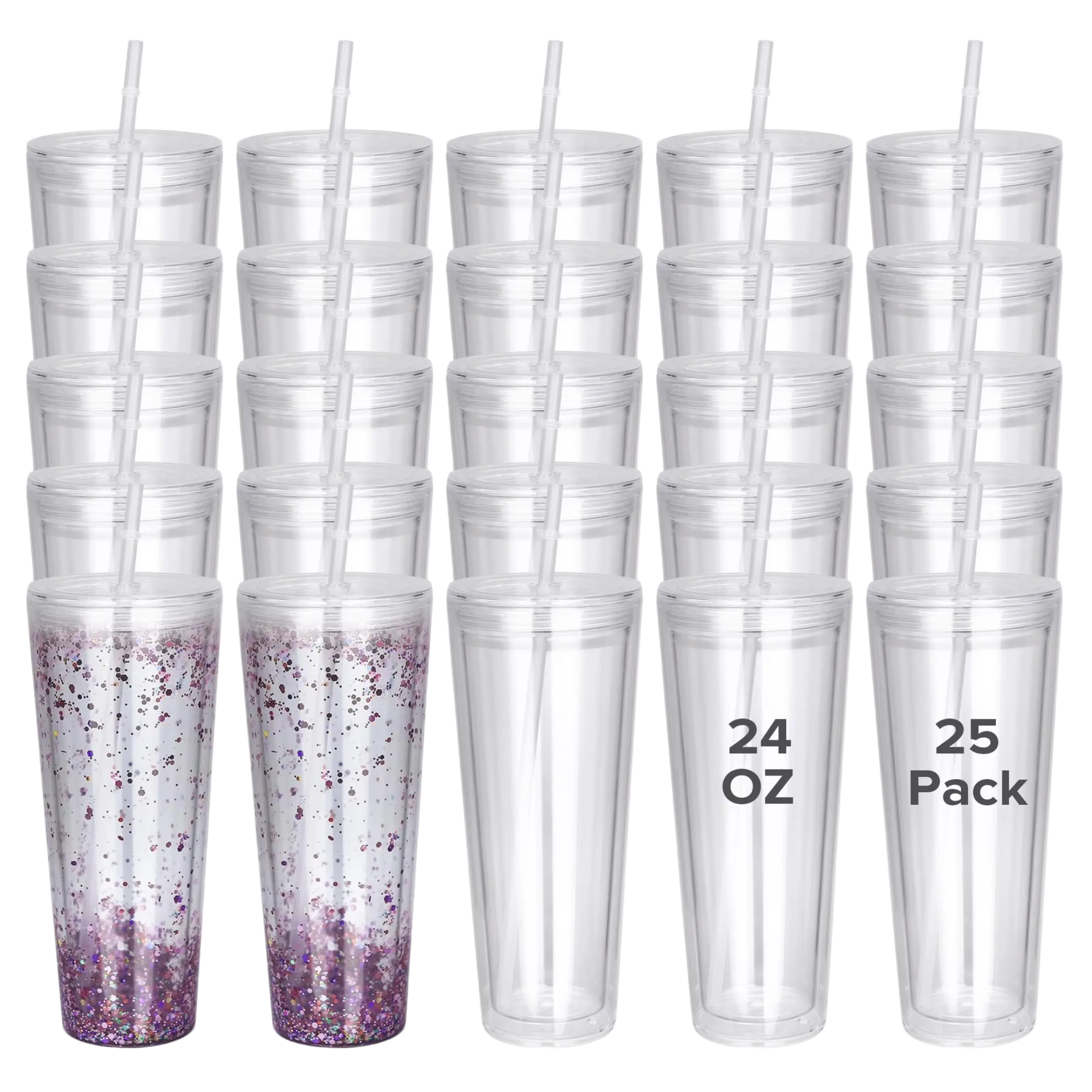 FASTSUB 24 oz Reusable Sublimation Snow Globe Acrylic Traveler Tumbler (25 Pack) - Double Wall Insulated Drinkware Tumblers for DIY UV DTF Projects, Reusable Water Bottles