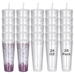 FASTSUB 24 oz Snow Globe Acrylic Tumbler 25 Pack, Double Wall Snowglobe Cup for UV DTF, DIY Insulated Travel Drinkware Bottle