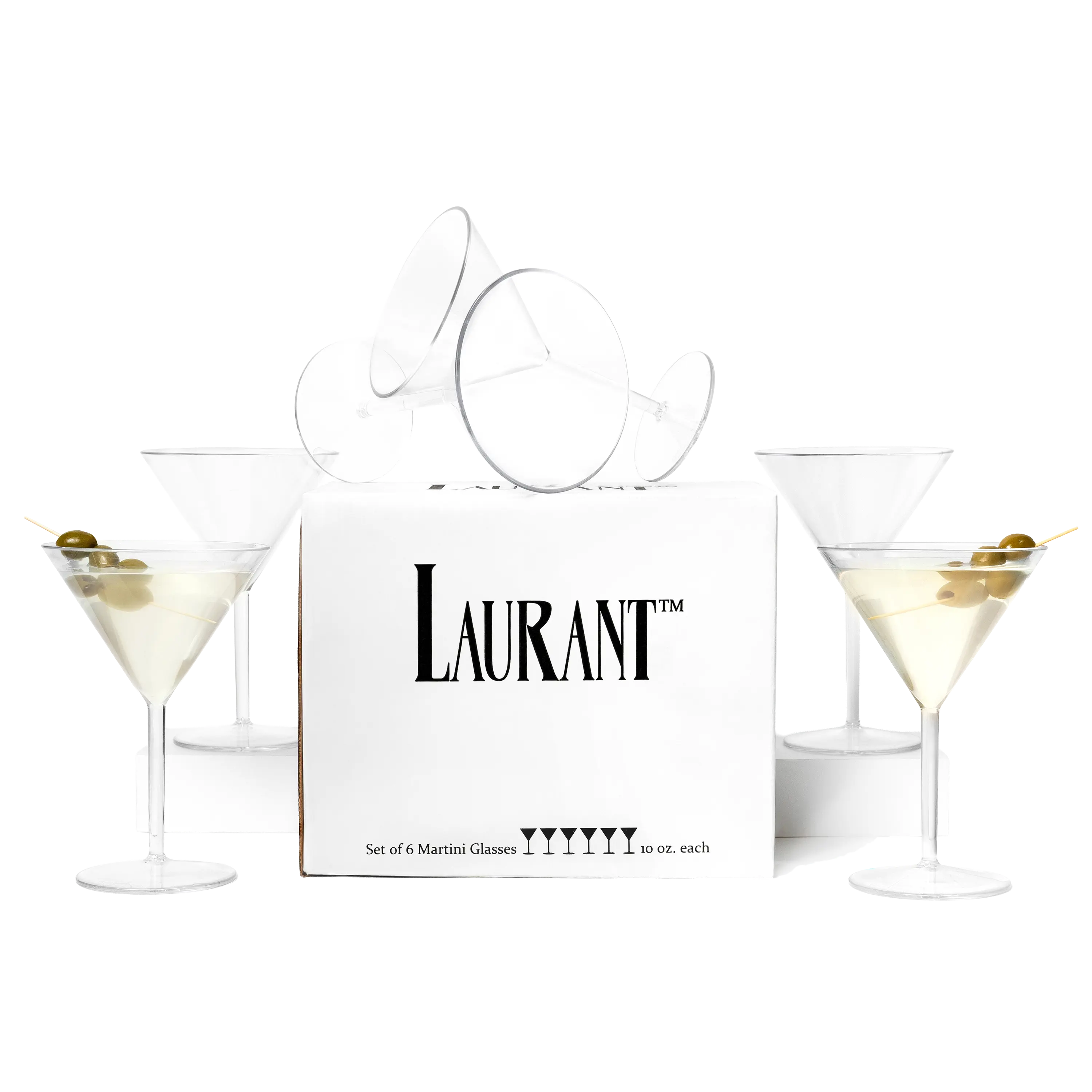 Laurant Clear Polystyrene Martini Glasses 10 oz – Lightweight, Clear, Reusable (Set of 6, BPA-Free)