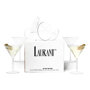 Laurant Clear Polystyrene Martini Glasses 10 oz – Lightweight, Clear, Reusable (Set of 6, BPA-Free)