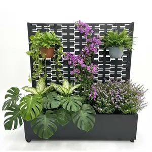 Metal Raised Garden Bed with Trellis,  Planter Box with Drainage for Climbing Plants Vegetables Flowers, Outdoor Privacy Screen for Patio Backyard Balcony, Black,47" x 16" x 47.1"
