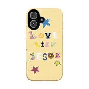 Christian Cellphone Casing - Retro "Love Like Jesus" & "Jesus Loves You" Letter Art, Pastel Gingham Ladybug Aesthetic Cover, Protection for iPhone 11-17, Faith Gift for Women, Mobile Phone Accessories