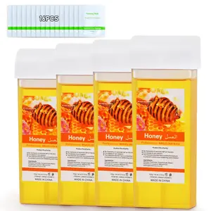 Roll On Wax, Honey Hair Removal Wax Cartridge, Depilatory Wax Roller Refill 4 Pack, Gentle Natural Material, Dermatologically Tested, Easy & Safe to Use, For Body Waxing, Leg and Arms