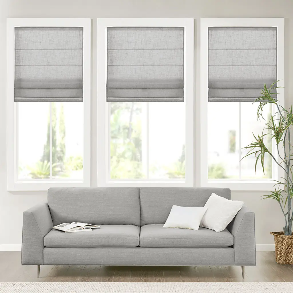 Madison Park Kyler Cordless Roman Shades - Single Panel Cordless Blinds, OEKO-TEX Certified Polyester Linen Blend Fabric, Detachable Face Fabric, Soft Natural Tone, Light Filtering, Easy Installation, Bedroom Decor, Dustshake Cleanable, Indoor