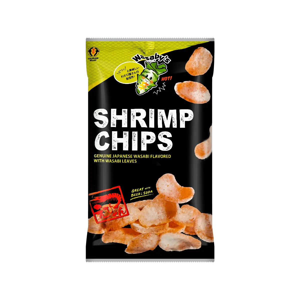Kinjirushi Wasabi Flavored Shrimp Crackers 56.6g - Spicy Japanese Snack for Parties & Snacking