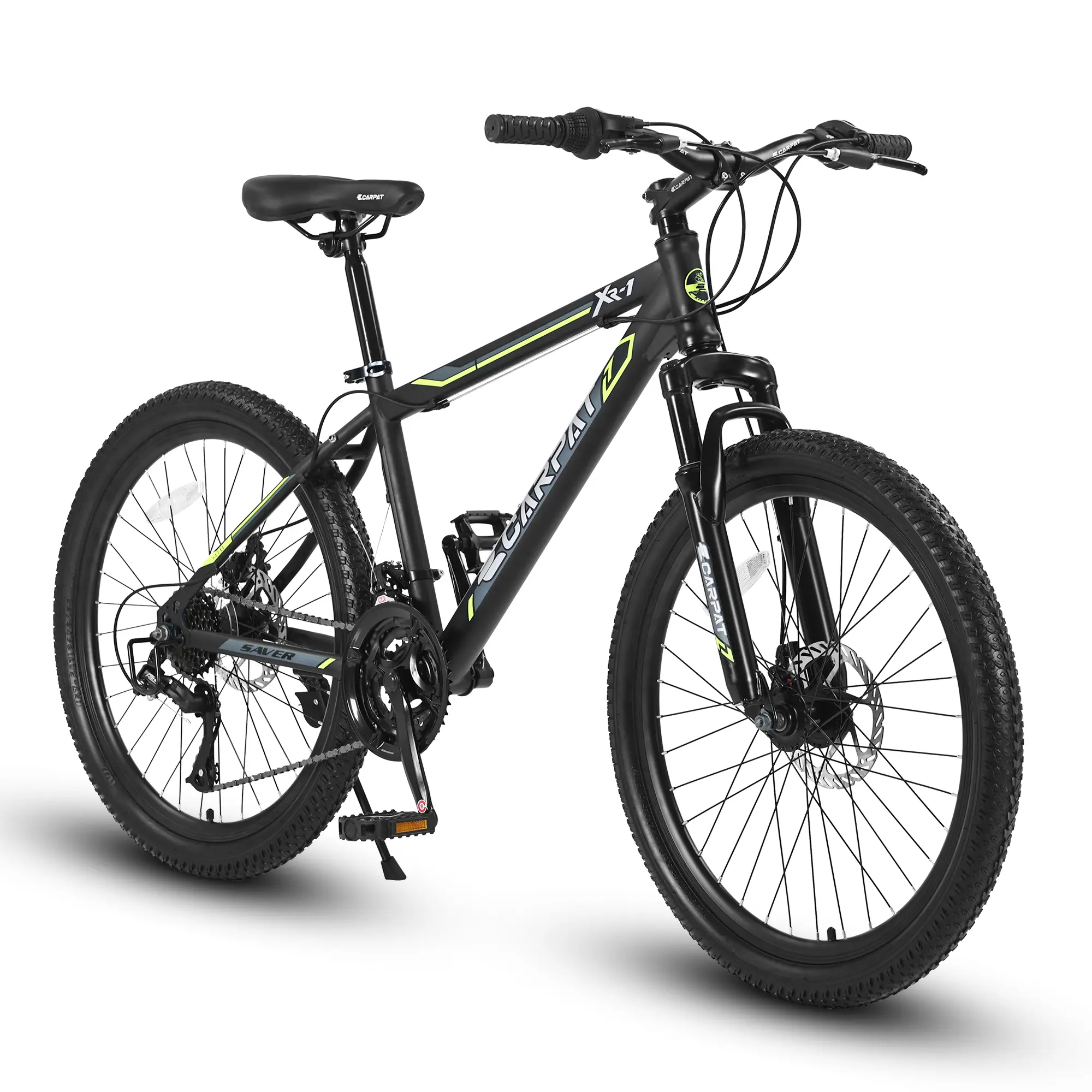 Steel Frame Mountain Bike for Adults & Youth, 24/26-Inch Wheels for Off-Road Rides with Shimano 21-Speed, Dual Disc Brakes & Front Coil Fork, Coil Fork Front, Bicycle Parts, Bike Handlebar, 56.30 Lnch, Front Coil Suspension Fork