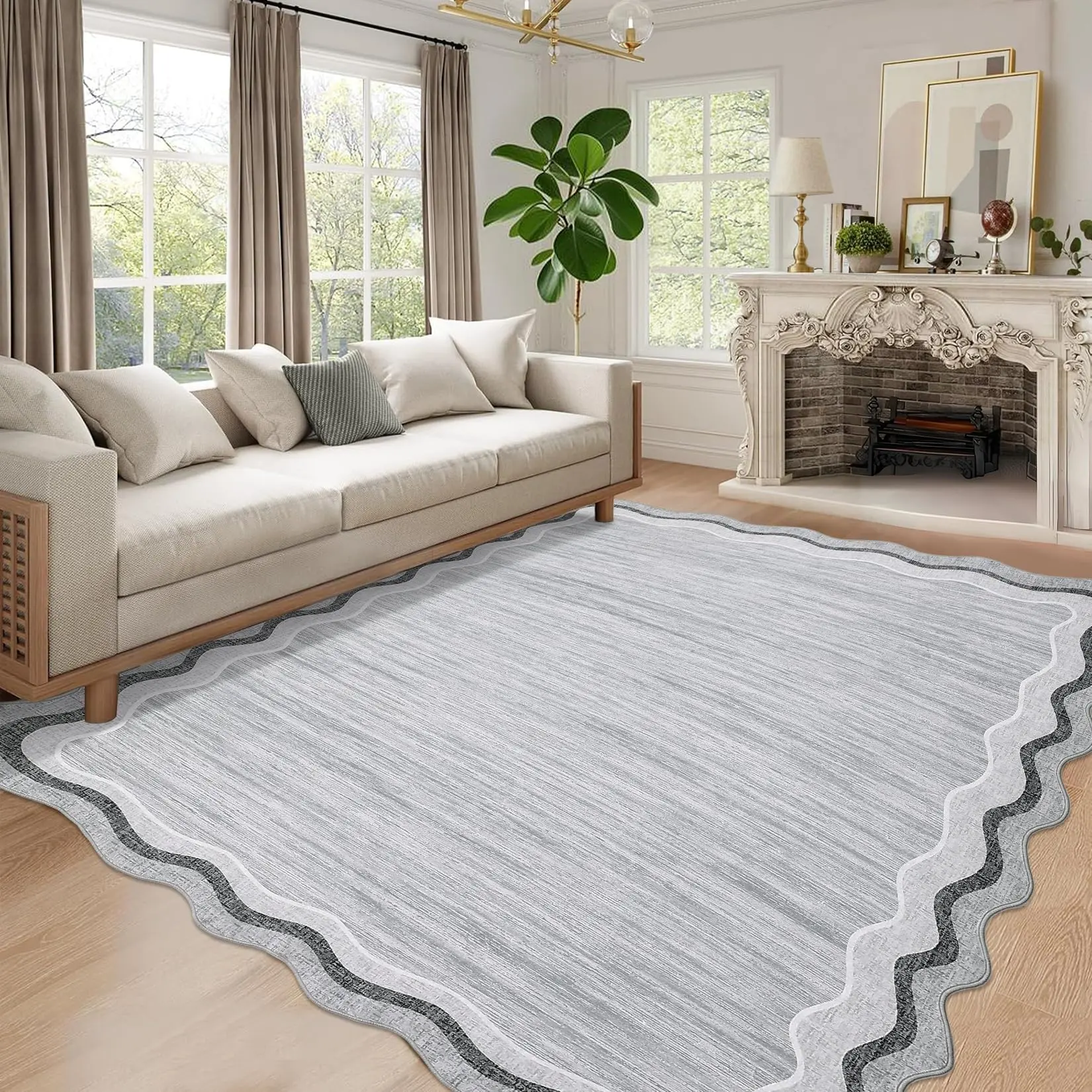 GARVEE Soft Bedroom Carpet 5x7 Modern Plain Area Rug Stain Resistant Washable Easy To Clean Indoor Carpet Non Slip Low Pile Floor Cover For Living Room Bedroom Dining Room Office,Grey