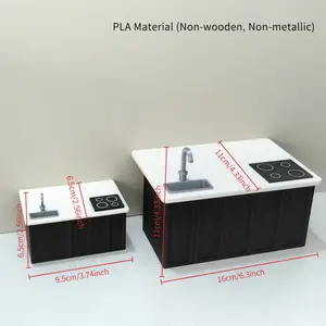 1:12 scale mini kitchen countertop model, made of PLA material (non-wood) - suitable for miniature scenes, dollhouse decoration, model collection, birthday and Christmas gifts, requires assembly