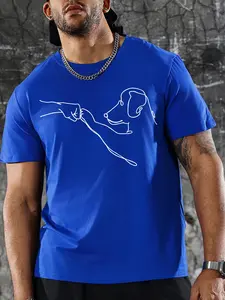 Men's Regular Fit Cartoon Dog Print Round Neck Tee, Casual Short Sleeve T-Shirt for Summer, Fashion Men's Top for Daily Wear