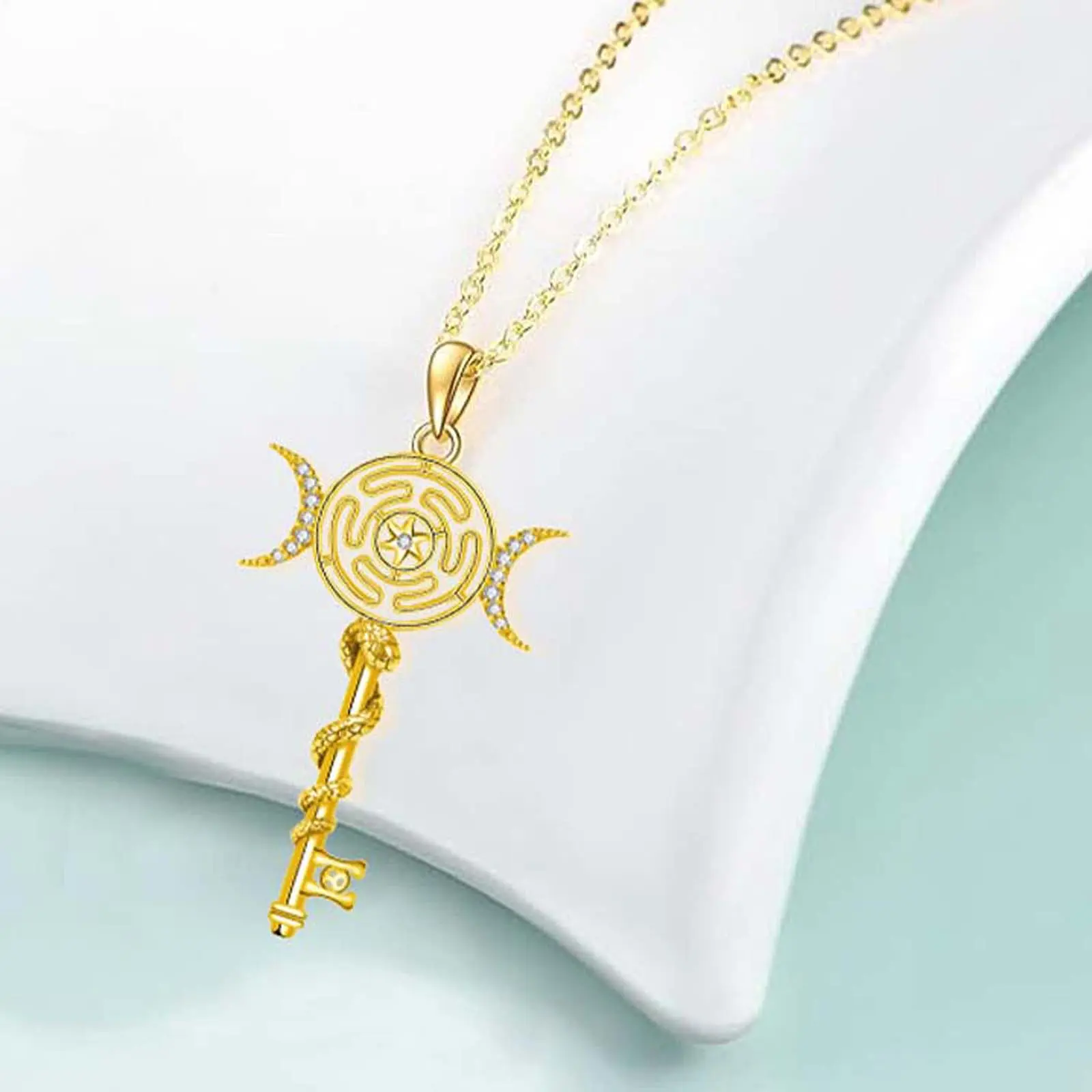 Charming Snake and Key Zircon Pendant Necklace for Women, Metal Jewelry for Casual Wear, Thoughtful Birthday Gift Idea, Adjustable Length, Elegant Design, Versatile Wear, Clavicle, Zircon Stones, Metal Coating, Gemstone, Unisex, Anniversary, Metal Coated