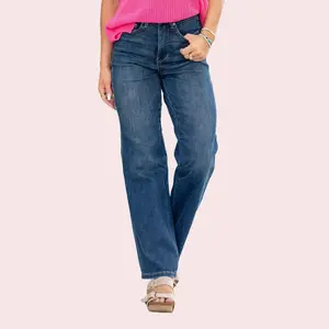 Judy Blue Tummy Control High Waist Classic Relaxed Straight Leg Jeans 88869, 4 way stretch, 32" inseam, Womenswear Denim Bottom Comfortable Chic Hip