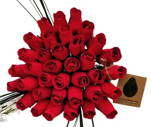 All Red Wooden Rose Flower Bouquet Valentine's Day