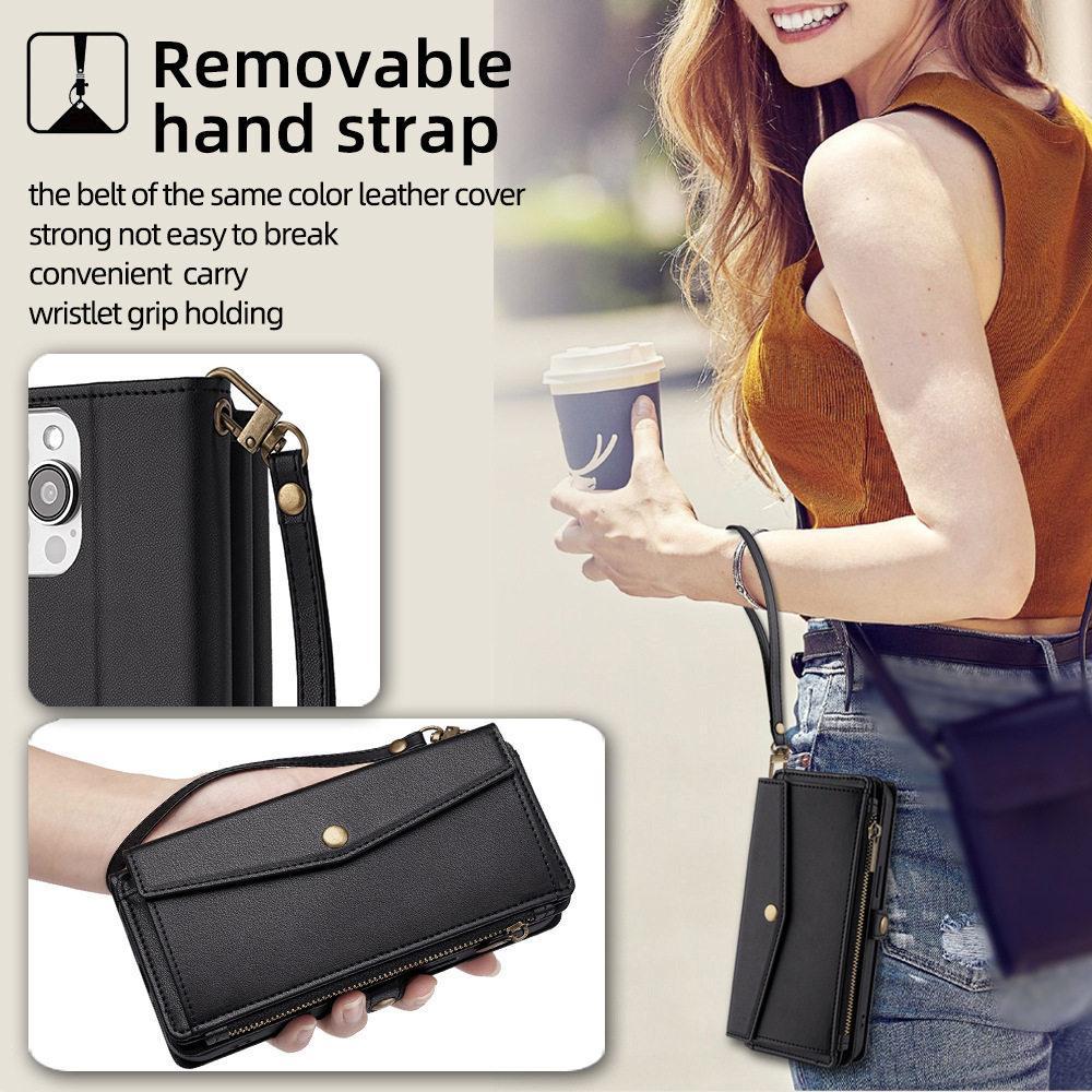 for iphone 17 pro max cases 16 16Plus 15 14 13 12 Pro Max Air Crossbody Wallet Phone Case, PU Leather Flip Purse Case with 5 Card Slots, Zipper Pocket, Adjustable Shoulder & Wrist Strap, Kickstand, Magnetic Closure, Multi-Functional Protective Phone Cover
